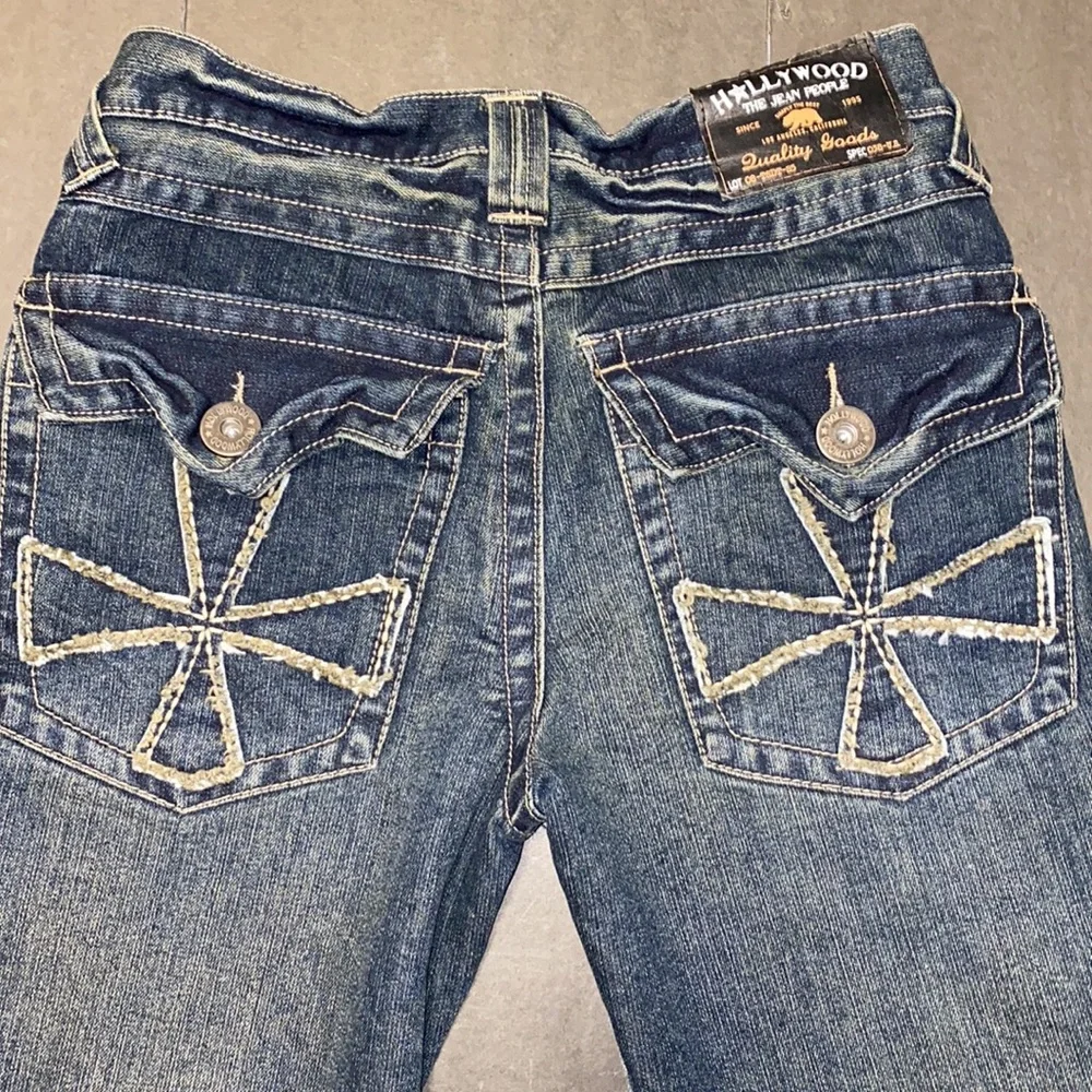 Hollywood The Jean People Size 16 Low Boot Cut Faded Denim Jeans - Picture 8 of 14